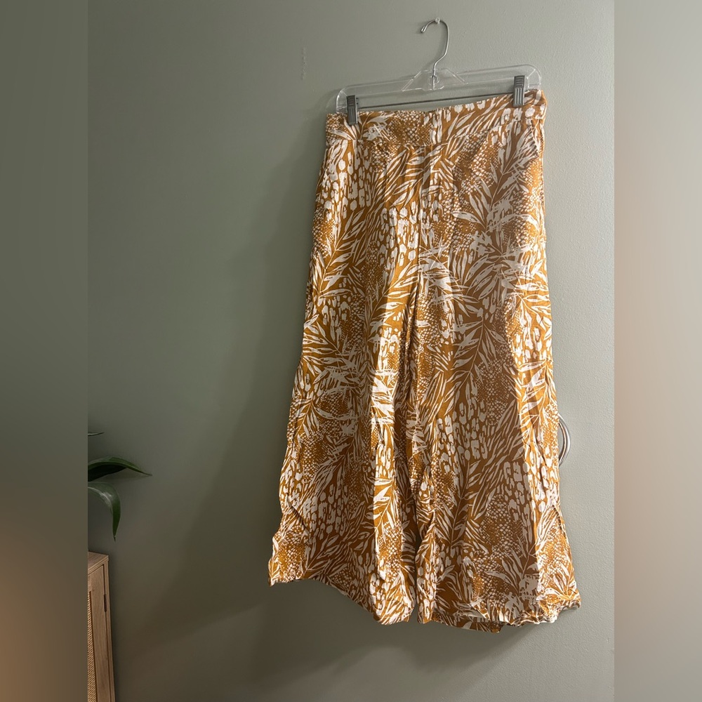 Christian Siriano Mustard Yellow and White Wide-Leg Printed Pants